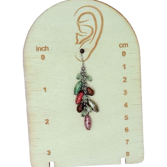 Multi-Colored Art Glass Beaded Cluster Dangle Earrings 2" Silver Tone Boho - Picture 9 of 9